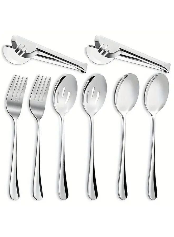 8 Pcs Stainless Steel Kitchen Utensil Set With Fork Spoon Colander And Barbecue Clip - Image 1